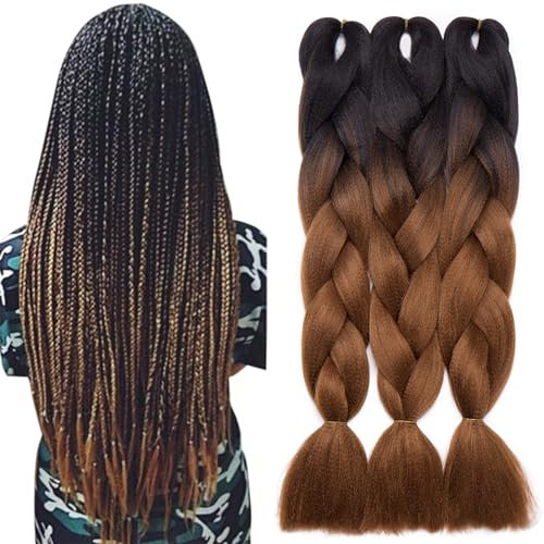 TESS Braids Extensions Braun 60 cm, Jumbo Braids Kunsthaar Zum Einflechten Box Braids Haarverlängerung Zopf 100g/Bündel Ombre Haar Braids Extension (1 Stück-#22 Braun/Schwarz)