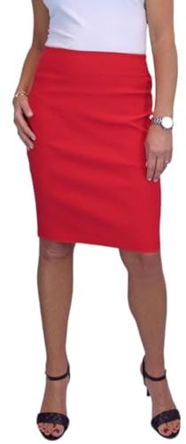icecoolfashion Women's Stretch Smart Casual Bodycon Pencil Skirt Ladies Above Knee Special Occasion Slim Fit Office Skirt Red (6)