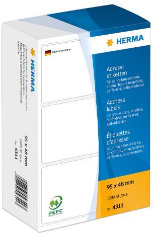 Herma 4311 Adress-Etiketten - 95 x 48 mm, selbstklebend, 1000 Stück; Packungsinhalt: 1000 Etiketten