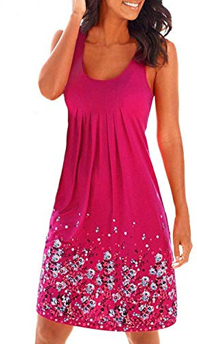 Vestito Senza Maniche Donna Abiti Estivo Corto Casual Abito Copricostume Mare Vestiti Taglie Forti da Spiaggia Cocktail Cerimonia Partito Spiaggia, Rosa Rossa