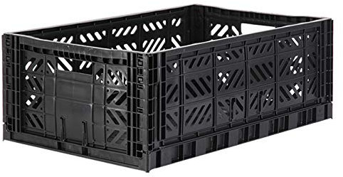 Ay-Kasa Klappkiste, stabile Faltkiste aus Kunststoff, stapelbar, Black, Maxi (60x40x22cm)