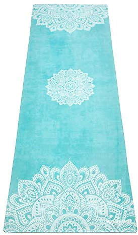 Yoga Design Lab Combo Yogamatte | rutschfest, Matte/Handtuch, Guter Halt bei viel Schweiß, Naturkautschuk | mit Tragegurt (Mandala Turquoise, 5.5mm)