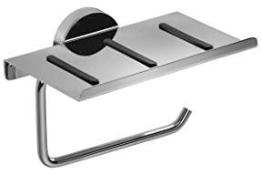 Croydex Pendle Toilettenpapierhalter mit Ablage – langlebige Zinklegierung Badezimmer-Aufbewahrung mit Chrom-Finish, Flexi-Fix, Keine Bohr-Installation, einfaches Design, alle Befestigungen im