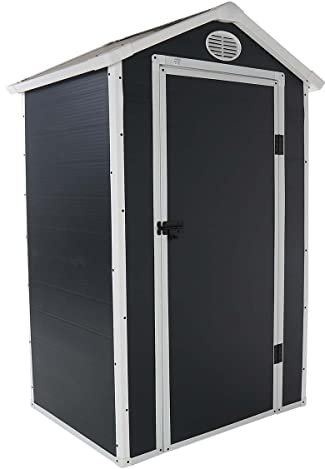 CHARLES BENTLEY Plastic, Storage, Garden Shed, Grey, Small, Roof, Outdoor, Garden, Tall, Box, Store, Tools, Garden Storage, Outdoor Storage, Vents, Weather Resistant, UV Protection (4.4ftx3.4ft)