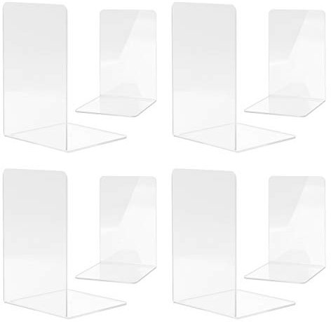 MSDADA Buchstützen, Hochwertiges Acryl Transparent Buchstützen für Kinder Erwachsene zum Arbeitszimmer, Büro, Schule(4 Paar/8 Stück)