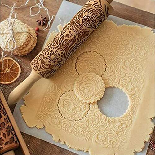 Teigroller Weihnachten Nudelholz mit muster, Weihnachten 3D Elch Schneeflocke Paisley Ölzweig teigroller muster für DIY Weihnachten Küche Plätzchen nach dem (39 cm*5 cm)