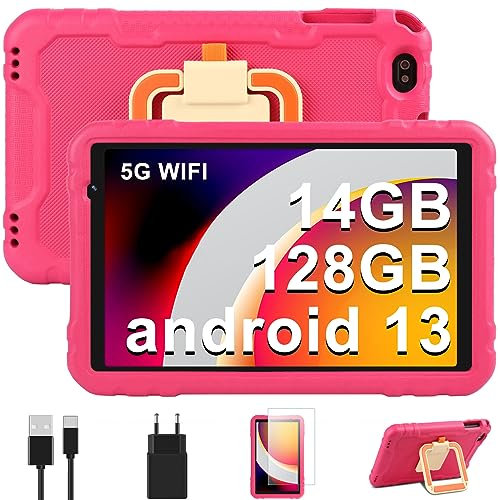 AOCWEI tablet bambini 10 pollici Tablet Android 13 14GB RAM+128GB ROM(512 GB Espandibile) |Octa-Core | FHD IPS | 8000mAh | 5MP + 8MP | 5G WIFI |Tablets con Guscio in EVA a copertura totale, Rosso