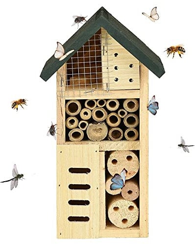 ASAB Insect Hotel - Wooden Bug House & Chalet for Garden, Butterflies, Ladybugs & Solitary Bees (Green Roof)