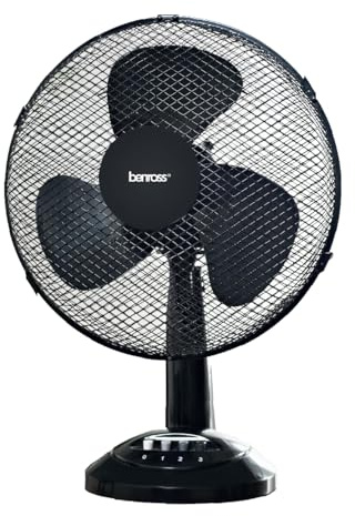Benross 43929 12-Inch Standing Desk Fan/Easy Push Control Buttons / 3 Speed Settings/Oscillating Head/Safety Guard/Use In Home, Office, Commercial & More/Black Colour