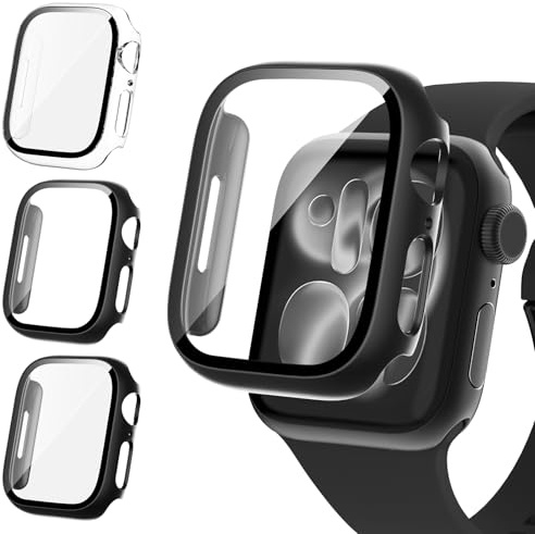 Fullife 3 Pack Screen Protector 40mm Compatible for Apple Watch Series 6/5/4/SE(2025-2020) with 9H Tempered Glass,Overall Shockproof Cover Protective Case for iWatch 40mm(Black/Grey/Transparent)