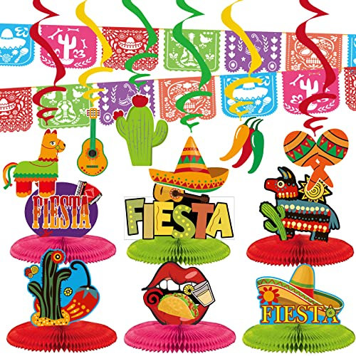 Karneval Deko Mexikanische Fiesta Mexiko Cinco de Mayo Party Dekoration Honeycomb Tischdekoration Papel Picado Banner Mexikaner Sombrero Hut Kaktus Deckenhänger