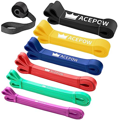 ACEPOW Pull Up Assistance Bands Resistance Bands 6er Set mit Türanker für Männer & Frauen Heavy Duty Stretch Übungsbänder Widerstandsbänder für Workout Muskeltraining Physiotherapie