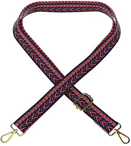 EAZY CASE - Verstellbarer Taschengurt, Ersatz Gurt für Handtaschen, Schulterriemen für Umhängetaschen, dünner Riemen für Taschen und Tragetaschen, DIY Taschenband, Zig Zag - Pink Blau Metal Gold