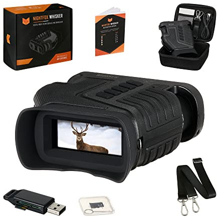 Prismaticos vision nocturna Nightfox Whisker | Zoom óptico ajustable 1-10x | Potente alcance de 900 pies | Graba videos, es recargable vía USB | 32GB de memoria, Catalejo de vision nocturna con cámara