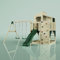 Rebo Spielturm mit Spielhaus inkl. Wellenrutsche und Kinder-Schaukel | Outdoor Klettergerüst Garten | Kletterwand und Kletterleiter | Stabile Konstruktion, Weiches Gefühl in den Seilen