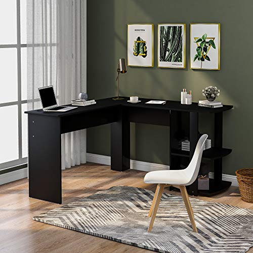ModernLuxe L-Shaped Computer Desk - Large PC Laptop Table With Monitor Stand and CPU Stand - Gaming and Writing Desk for Office Home, Easy to Assemble (Black)