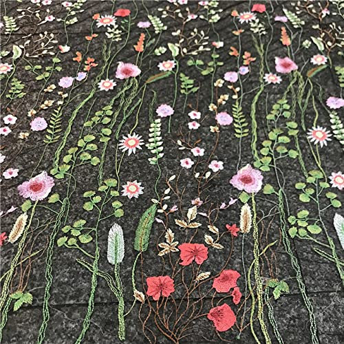 Lioaeust Bestickter Blumenstoff, 90 x 150 cm, Blumen-Spitzen-Stickerei, Netz für Hochzeit, Brautschleier, Spitzenstoff für die Herstellung von Kleidern (schwarz)