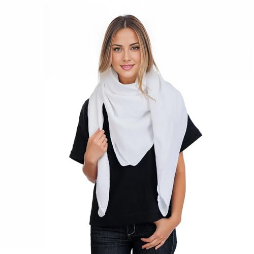 Scandi Linen Musselin Tuch Damen, Musselintuch Damen, Musselin Tuch, Dreieckig leicht (einlagig), Weiß