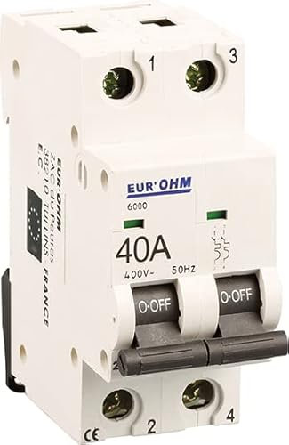 EUR'OHM Disjoncteur bipolaire courbe C connexion vis haut/bas - IP20/IK02 40A 4,5kA - Matériel électrique
