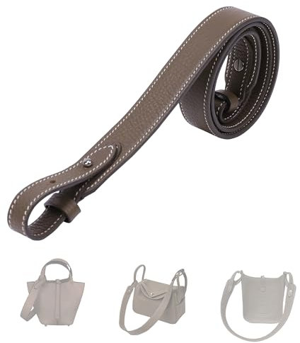 DGAZ TC Leder-Schultergurt für Hermes Picotin/Lindy/Evelyne, handgefertigt, austauschbare Umhängetaschen, 2,8 cm breit, 50 cm lang, Etoupe-Grau (silberfarbene Nieten)