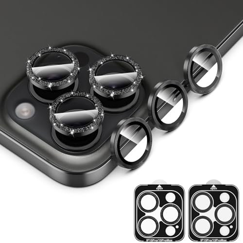 Simpeak 6 pcs Camera Lens Protector Compatible with iPhone 15 Pro Max & 15 Pro & 14 Pro Max & 14 Pro, Anti-Scratch 9H Tempered Glass Camera Cover Screen Protector Metal Individual Ring, Black