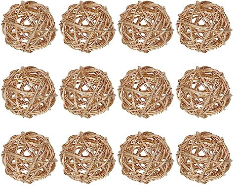 sourcing map 12 Stück Rattan Deko Dekokugel Rattankugeln, 5 mm Korbweide Rattan Kugeln Wicker Ball Wellensittich Spielzeug Vogelspielzeug für Vasenfüller Hochzeit, Gold