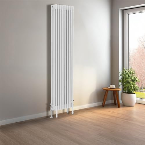 NRG Cast Iron Radiator Four Column 1800x470mm Gloss White Traditional Column Cast Iron Style Radiator Central Heating Radiator Perfect for Bathrooms, Kitchen, Living Room