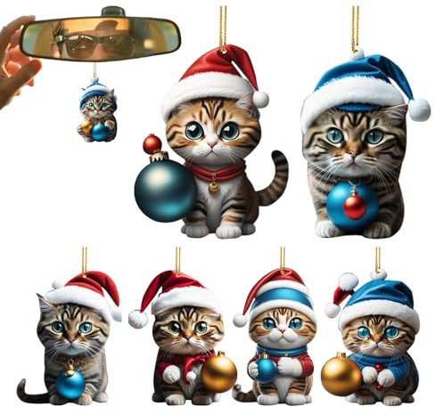 Eteslot 7 weihnachtskugeln Katze - Christbaumschmuck Katze - weihnachtsbaumschmuck Tiere lustig - weihnachtsdeko Katze besondere,