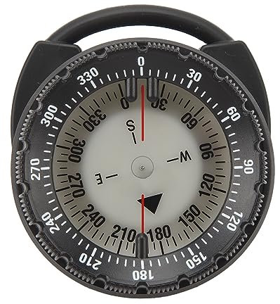Fockety Unterwasserkompass, Leuchtender Wasserdichter Tauchkompass, 50 M Tiefennavigation mit Seitenfenster, Sichere Verbindung, Klemmhalterung für Tauchen, Wandern, Überleben (Black)