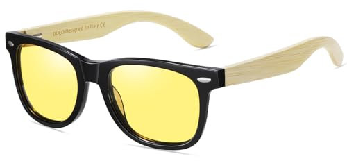 DUCO Herren und Damen Nachtfahrbrille mit Holzrahmen Umweltfreundliche Designerbrille Nachtsichtbrille Autofahren Anti Glanz Polarisiert KontrastBrille 2141Y (Gelb)