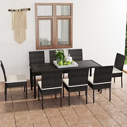 BaraSh 9-TLG. Garten-Essgruppe Poly Rattan Schwarz Balkonsessel Outdoor BalkonstüHle