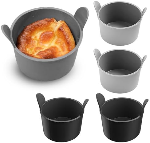 4pcs Air Fryer Egg Moulds, Silicone Ramekins for Air Fryer, Large Muffin Cases, Reusable Baking Silicone Ramekin for Air Fryer(Grey+Black)