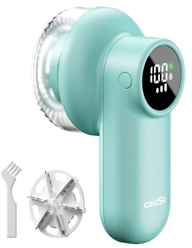 coldSky Rechargeable Fabric Shaver, Lint Shaver with Digital Display, Sweater Shaver with 6-Leaf Blades and Safety Lock, 3-Speeds Defuzzer Remove Fuzz, Pills from Clothes, Furniture, Blanket Green