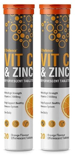 Vitamin C 1000mg & Zinc 15mg Orange Flavour Effervescent Tablets - High Strength Tablets for a Healthy Immune System (2 Tubes)