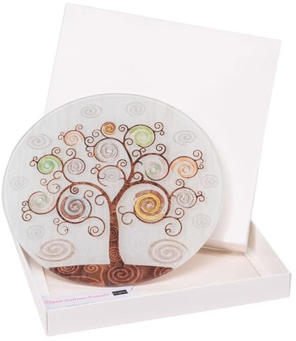 Lupia - Bomboniera con Scatola Bianca SOTTOPENTOLA in Vetro temperato Stampato Tree Albero della Vita diam. 21 cm Idea Regalo per Matrimonio Cresima Comunione Battesimo Anniversario Compleanno