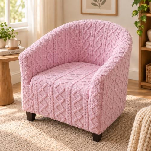 Surwin Sesselbezug Jacquard Sesselschoner, Samt Plaid Sesselüberwurf Chair Schonbezug Sofabezug für Clubsessel Lounge- & Cocktailsessel (Rosa,One Size)