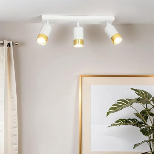 Licht-Erlebnisse Deckenlampe Weiß, Gold, Deckenstrahler 3 flammig, Spot Lampe Decke, flexibel, L:39,5 cm, zielgerichtet, Küche, Flur, Deckenleuchte GU10