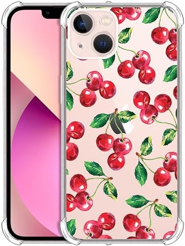 GlamCase for iPhone 13 Mini, iPhone 13 Mini Clear Case - Cherry Watercolor Pattern design Printed Slim Fit Flexible Shockproof Clear Designer Back Case/Cover for iPhone 13 Mini only.