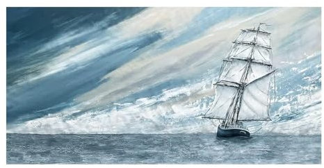 Großsegler Boot Blau Meer Horizont Leinwand Malerei Segelboot Yacht Poster und Druck Wandbild Wohnkultur 80x160cmOhne Rahmen