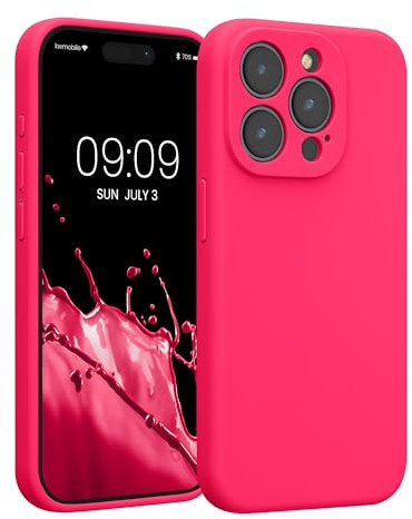 kwmobile Case Compatible with Apple iPhone 15 Pro Case - Slim TPU Silicone Phone Cover - Soft Touch Finish - Neon Pink