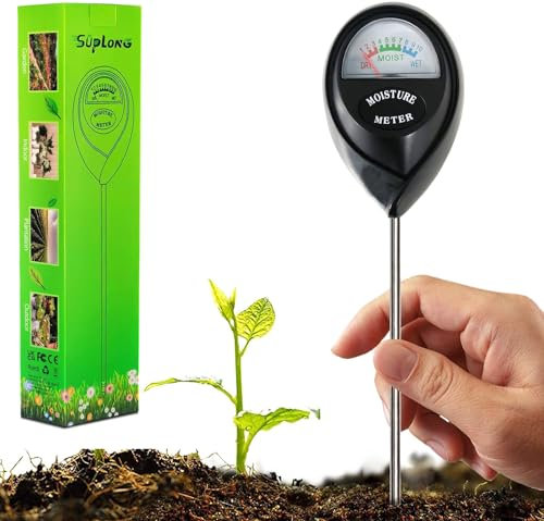 Suplong Feuchtigkeitsmesser für Pflanzen - Präzises Boden Feuchtemesser für Garten, Innen & Außen Pflanzen, Rasen, Bauernhof - Keine Batterie Erforderlich (Schwarz)