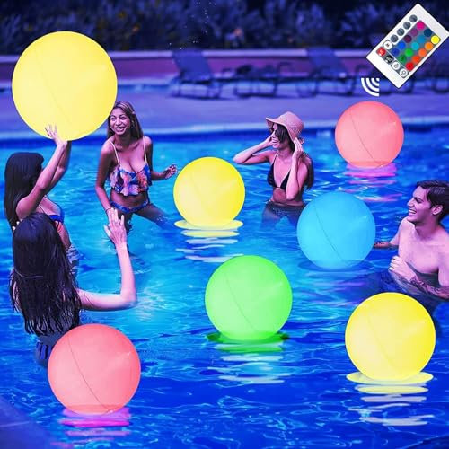 Jouet de Piscine Gonflable à LED, 4 Boule d'eau LED avec 16 Couleurs de Lumière et Télécommande, Ballon de Plage Gonflable Lumineux à LED, Jeux de Piscine Gonflable pour Décoration de Plage Piscine