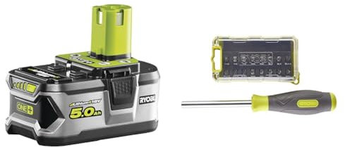 Ryobi RB18L50 ONE+ Lithium+ 5.0Ah Battery, 18 V & RSD17PCS 17 Piece Mixed Screwdriver Set