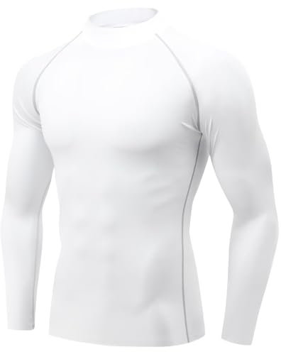 TERODACO Base Layer Mens UPF50+ Breathable Compression Shirt Men Long Sleeve Sweat Wicking Gym Tops for Men Running Sports Cycling Underlayer,Lightweight Stretchy Seamless 3236 White L
