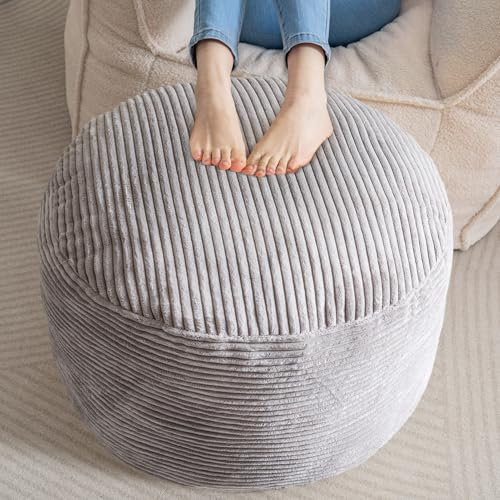 HIGOGOGO Runder gefüllter Pouf Ottomane, Cord-Poufs mit Schaumstoff-Chunk-Füllung, pelziger und flauschiger Pouf Fußhocker Aufbewahrung, Ottomane, 66 x 45,7 cm Boden-Poufs Fußstütze für Wohnzimmer,