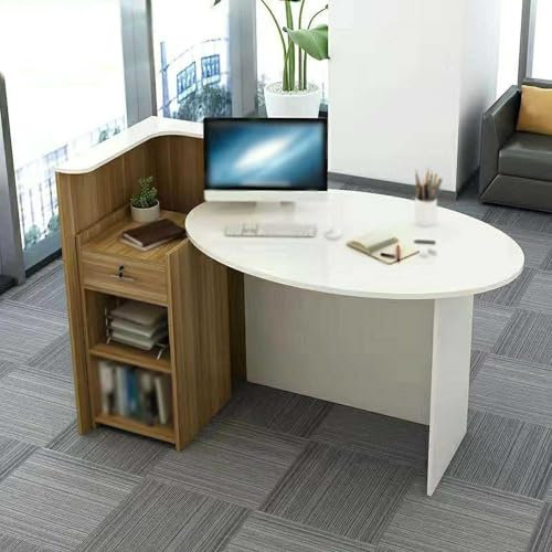 NEYTIIR Front-Desk-Empfangstheke, Empfangstheke mit Stauraum an der Rezeption, Einfach Modern Theken-Schreibtisch, Mit Ovalem Schreibtisch und Schublade Mit Schloss, Für Zuhause, Büro, Lobby & Salon