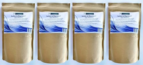 Solfato di Magnesio alimentare (Sale di Epsom) Esténat, 500 g, Aiuta Transito Intestinale e Rilassamento e la Purificazione del Corpo (lotto da 4 pacchetti)