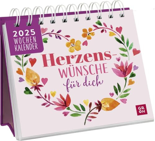 Herzenswünsche für dich - Mini-Wochenkalender 2025 - Groh-Verlag - Tischkalender zum Aufstellen mit 53 Fotos, Sprüchen und Zitaten - 13,5 cm x 14 cm