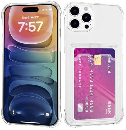 HOKIAMCN Compatible with iPhone 15 Pro 6.1-Inch Case with Card Holder Soft TPU Clear Slim Shockproof Protective Transparent Back Wallet Case Bag Cover with Card Slot (IPHONE 15 Pro 6.1-Inch)