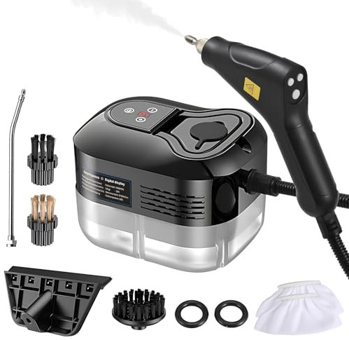 Irishom Steam Cleaner with 6pcs Accessories Touch Screen 6 Levels Adjustable 105℃/221℉ Deep Cleaning Steamer with Portable Handle 1200ml/40.5oz Water Tank for Home Kitchen Car